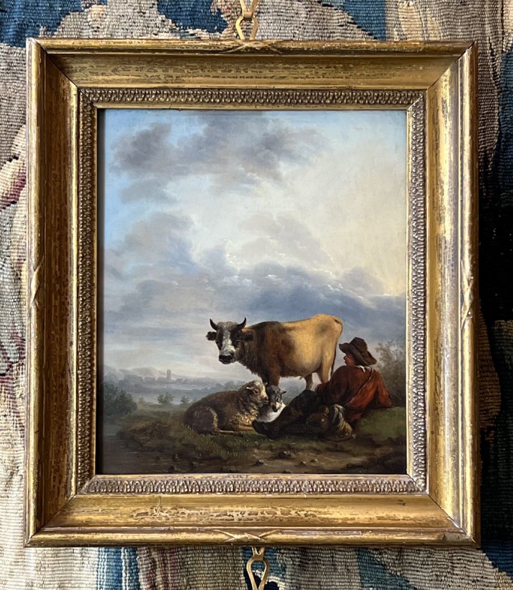 FLEMISH SCHOOL OIL ON PANEL STUDY OF A SHEPHERD AT REST - ATTRIBUTED TO EUGENE - JOSEPH VERBOECKHOVEN. View VII