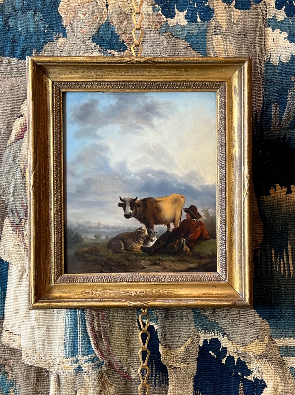 FLEMISH SCHOOL OIL ON PANEL STUDY OF A SHEPHERD AT REST - ATTRIBUTED TO EUGENE - JOSEPH VERBOECKHOVEN. View V