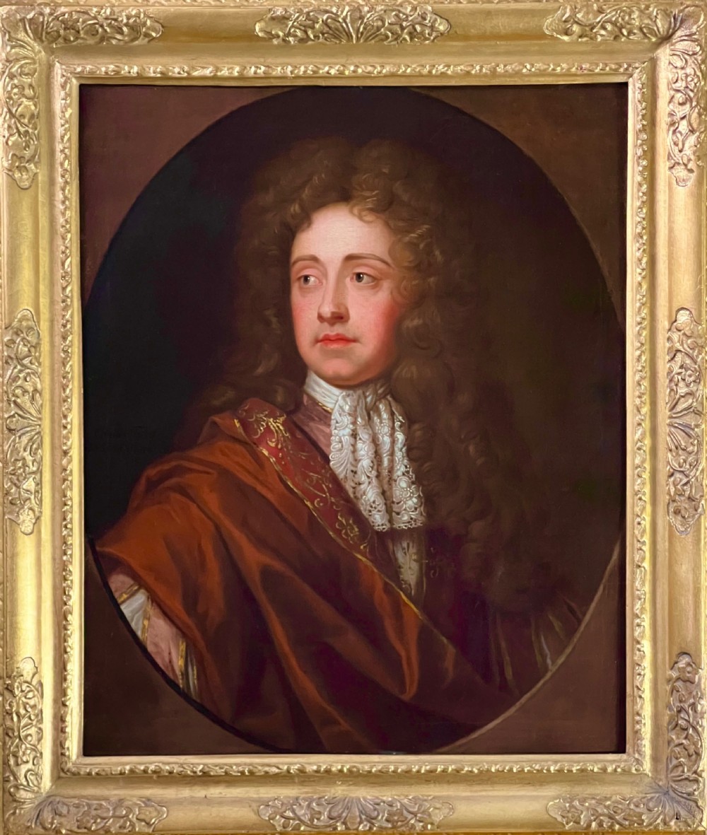 OIL ON CANVAS PORTRAIT OF CHARLES TALBOT, DUKE & 12TH EARL OF SHREWSBURY - STUDIO OF SIR GODFREY KNELLER. 