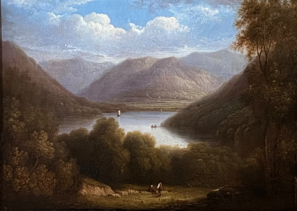 AN EARLY 19TH CENTURY OIL ON PANEL LAKELAND LANDSCAPE - CIRCLE OF JOHN GLOVER (1767 - 1849)
