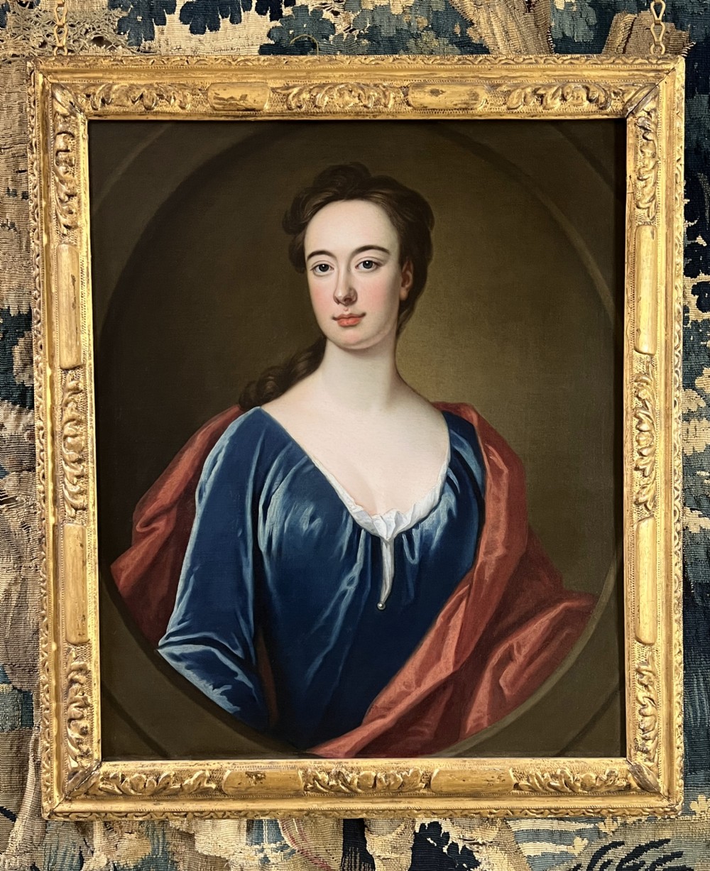 18TH CENTURY OIL ON CANVAS ENGLISH PORTRAIT OF LADY MARGARET - BY THOMAS GIBSON (1680 - 1751)