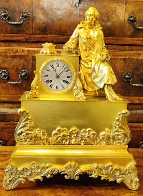 french gilt bronze figural clock depicting a poet - CATEGORY: ANTIQUE CLOCKS - DATED 1850