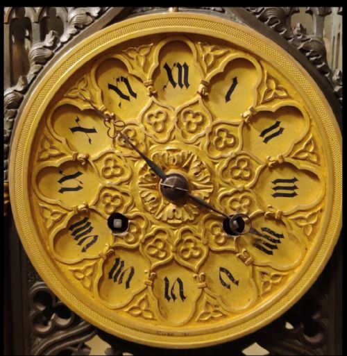 A FINE CATHEDRAL CLOCK GARNITURE IN THE STYLE OF FERDINAND BARBEDIENNE UNDER ORIGINAL DOME - ADDITIONAL PHOTO 7