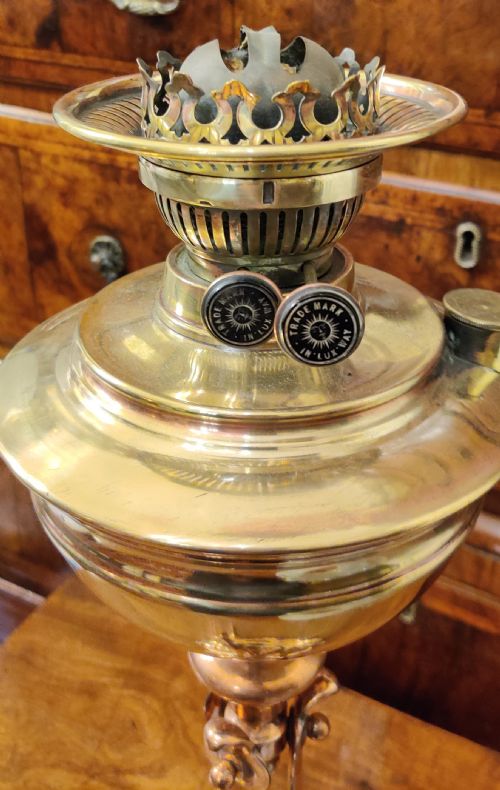 A RARE ARTS AND CRAFTS COPPER AND BRASS OIL LAMP - ADDITIONAL PHOTO 2