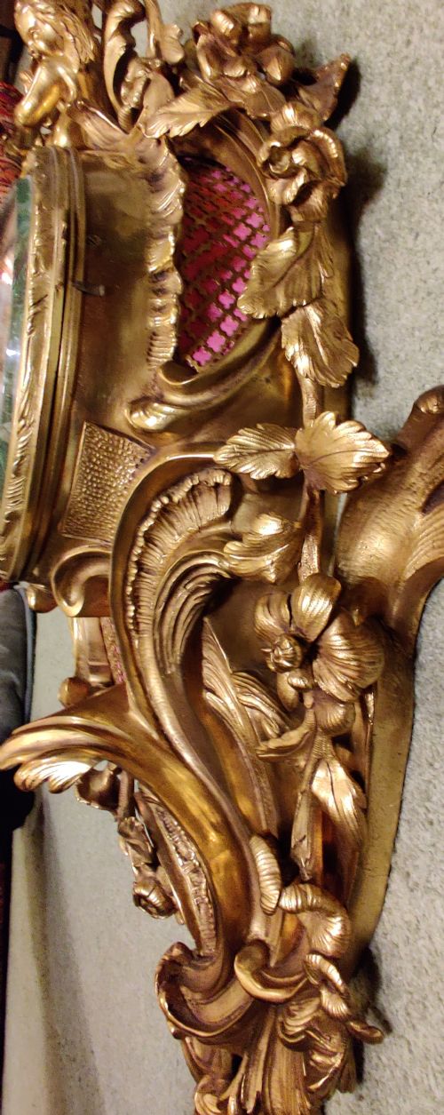 A MAGNIFICENT VERY LARGE 19TH CENTURY GILT BRONZE FRENCH ROCOCO CARTEL WALL CLOCK OF HIGH QUALITY - ADDITIONAL PHOTO 6