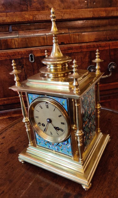 ANTIQUE CHAMPLEVE ENAMEL MANTEL CLOCK - ADDITIONAL PHOTO 2