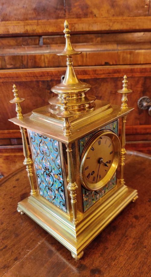 ANTIQUE CHAMPLEVE ENAMEL MANTEL CLOCK - ADDITIONAL PHOTO 3
