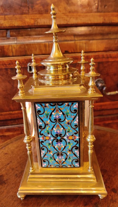 ANTIQUE CHAMPLEVE ENAMEL MANTEL CLOCK - ADDITIONAL PHOTO 4