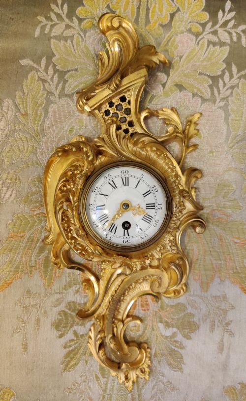 small 19th century french gilt bronze rococo cartel or wall clock - CATEGORY: ANTIQUE CLOCKS - DATED 19TH CENTURY