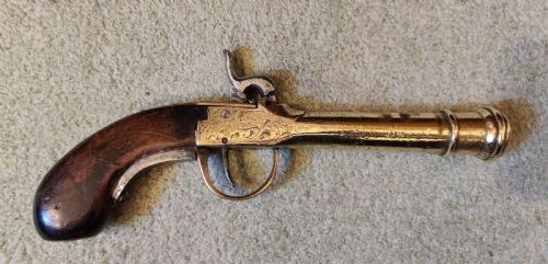 belgian blunderbuss pistol with brass barrel - CATEGORY: ANTIQUE MISCELLANEOUS - DATED 19TH CENTURY