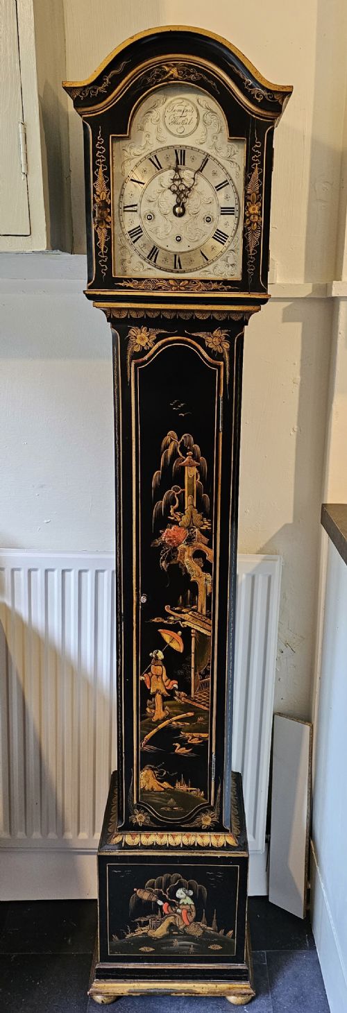 a rare lacquered edwardian chiming grandmother clocklongcase clock - CATEGORY: ANTIQUE CLOCKS - DATED 19TH CENTURY