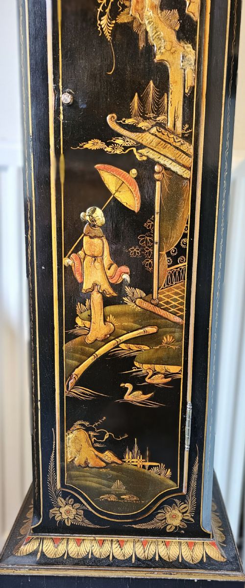 A RARE LACQUERED EDWARDIAN CHIMING GRANDMOTHER CLOCKLONGCASE CLOCK - ADDITIONAL PHOTO 2