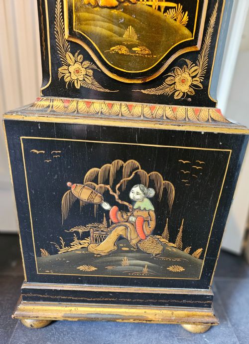 A RARE LACQUERED EDWARDIAN CHIMING GRANDMOTHER CLOCKLONGCASE CLOCK - ADDITIONAL PHOTO 4