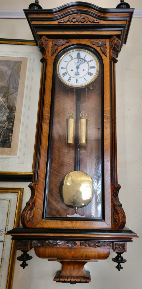 Double Weighted Walnut 8-Day Vienna Regulator Wall Clock, 19th Century