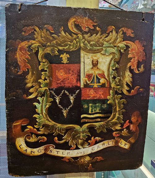 a very rare hand painted in oil wooden coach panel of the lancaster and carlisle railway - CATEGORY: ANTIQUE ART - DATED 19TH CENTURY