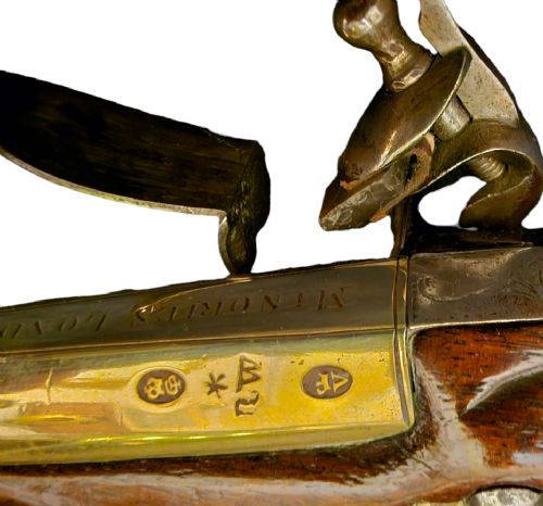 fig 1. A FLINTLOCK PISTOL BY RICHARD WILSON, MINORIES, LONDON. LONDON PROOF MARKS, CIRCA 1750, 16 BORE.
