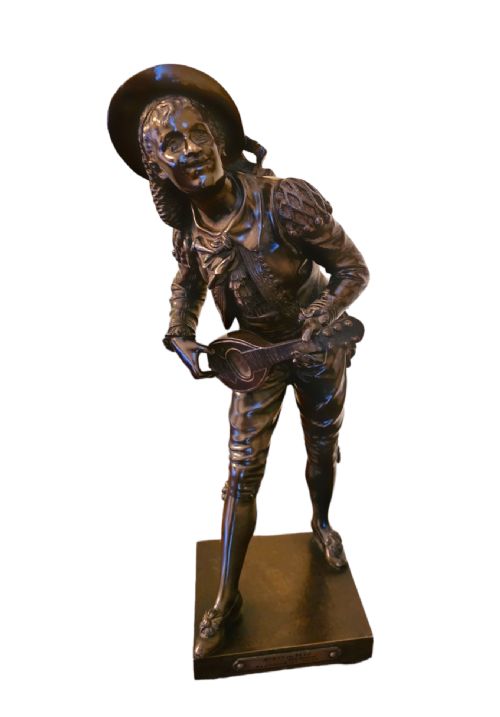 Sold Porto. Bronze Figure of 'Figaro' by Bouret. 19th Century.