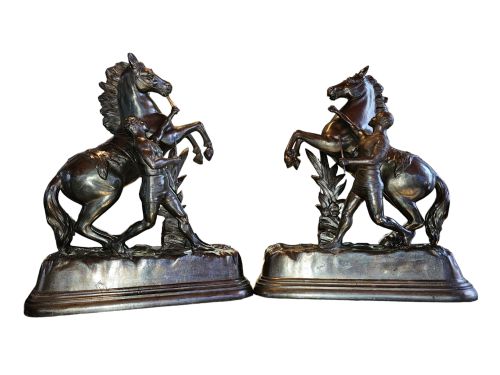 a pair of sculptures of marley horses after guillaume coustou the elder 19th century french - CATEGORY: ANTIQUE SCULPTURES - DATED 19TH CENTURY