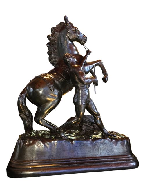 A PAIR OF SCULPTURES OF MARLEY HORSES AFTER GUILLAUME COUSTOU THE ELDER 19TH CENTURY FRENCH - ADDITIONAL PHOTO 1