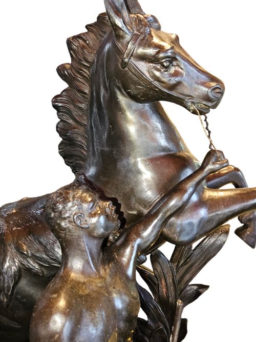 A PAIR OF SCULPTURES OF MARLEY HORSES AFTER GUILLAUME COUSTOU THE ELDER 19TH CENTURY FRENCH - ADDITIONAL PHOTO 2