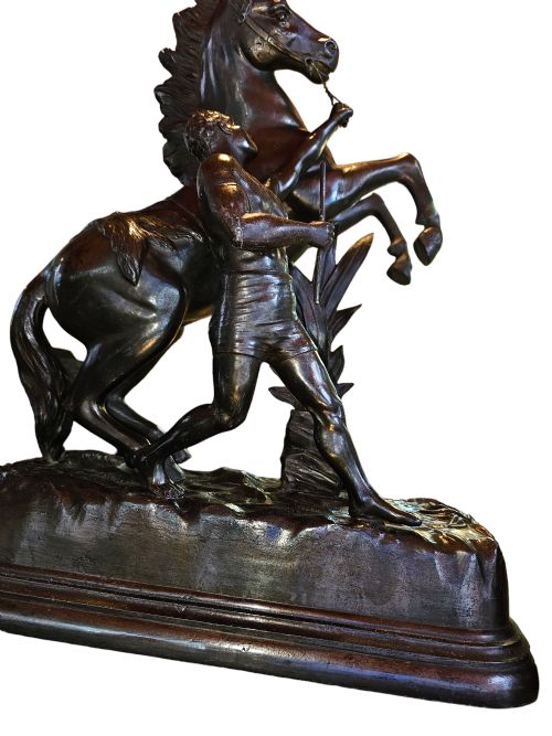 A PAIR OF SCULPTURES OF MARLEY HORSES AFTER GUILLAUME COUSTOU THE ELDER 19TH CENTURY FRENCH - ADDITIONAL PHOTO 4