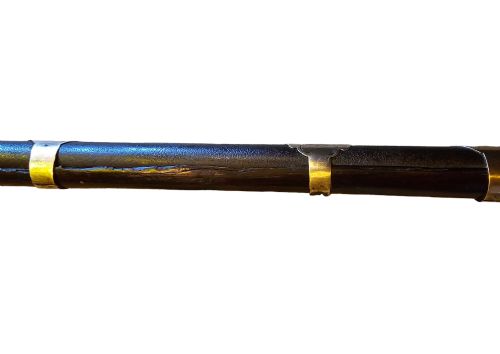 JEZAIL NW FRONTIER 18TH CENTURY ANTIQUE INDIAN MATCHLOCK MUSKET WITH AN APPROXIMATELY 600 BORE MUSKET WITH 7 BRASS ENGRAVED BANDS - ADDITIONAL PHOTO 7