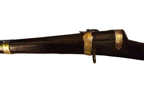 JEZAIL NW FRONTIER 18TH CENTURY ANTIQUE INDIAN MATCHLOCK MUSKET WITH AN APPROXIMATELY 600 BORE MUSKET WITH 7 BRASS ENGRAVED BANDS - ADDITIONAL PHOTO 9