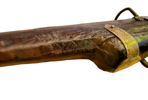 JEZAIL NW FRONTIER 18TH CENTURY ANTIQUE INDIAN MATCHLOCK MUSKET WITH AN APPROXIMATELY 600 BORE MUSKET WITH 7 BRASS ENGRAVED BANDS - ADDITIONAL PHOTO 13