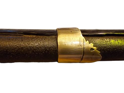 JEZAIL NW FRONTIER 18TH CENTURY ANTIQUE INDIAN MATCHLOCK MUSKET WITH AN APPROXIMATELY 600 BORE MUSKET WITH 7 BRASS ENGRAVED BANDS - ADDITIONAL PHOTO 14