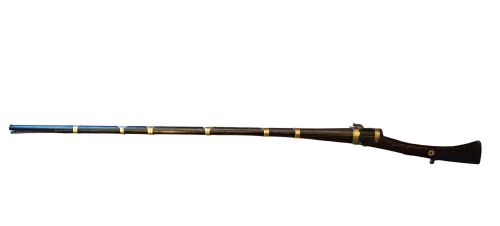 JEZAIL NW FRONTIER 18TH CENTURY ANTIQUE INDIAN MATCHLOCK MUSKET WITH AN APPROXIMATELY 600 BORE MUSKET WITH 7 BRASS ENGRAVED BANDS - ADDITIONAL PHOTO 18