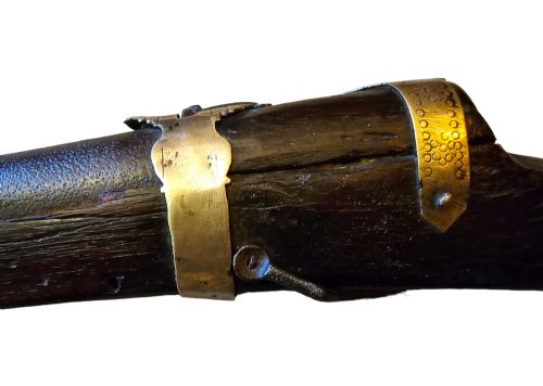 JEZAIL NW FRONTIER 18TH CENTURY ANTIQUE INDIAN MATCHLOCK MUSKET WITH AN APPROXIMATELY 600 BORE MUSKET WITH 7 BRASS ENGRAVED BANDS - ADDITIONAL PHOTO 19