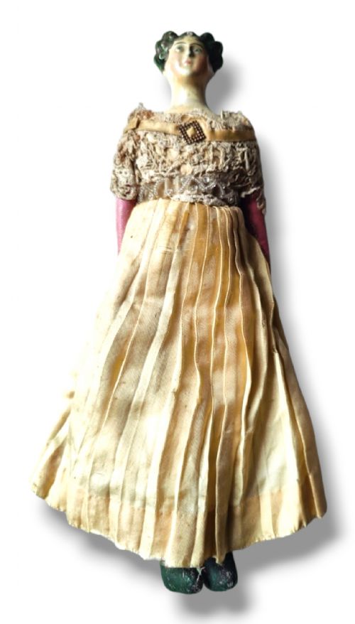 beautiful georgian papier mache dollmeasures 305cm tallthe doll is in excellent condition with original costume and bonnet beautiful face with no cracking or fadingperfect body and limbs - CATEGORY: ANTIQUE MISCELLANEOUS - DATED GEORGIAN