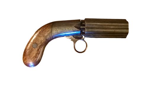 S/unit26 Oct24/800/pepperbox J.r. Cooper Patent   Revolver with Under-hammer 6 Shot Action. 
Circa 1845.