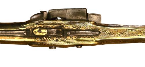 OTTOMAN MIQUELET RAT TAILED BELT PISTOL EARLY 19TH CENTURY BALKAN EMBOSSED BRASS CLAD PIRATE PISTOL CIRCA 1805 - ADDITIONAL PHOTO 11