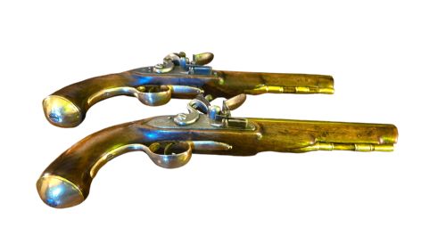 A PAIR OF 18TH CENTURY BRASS BARRELED 14 BORE FLINTLOCK PISTOLS SIGNED KETLAND CO LONDON CIRCA 1790 - ADDITIONAL PHOTO 20