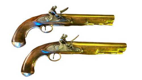 A PAIR OF 18TH CENTURY BRASS BARRELED 14 BORE FLINTLOCK PISTOLS SIGNED KETLAND CO LONDON CIRCA 1790 - ADDITIONAL PHOTO 21