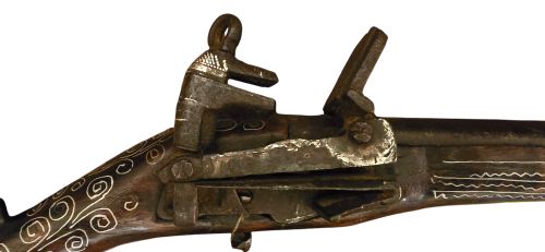 OTTOMAN EMPIRE AFGHAN SNAPHAUNCE FLINTLOCK LONG PISTOL WITH GROOVED FRIZZEN AND BALL TRIGGER SILVER INLAY - ADDITIONAL PHOTO 2