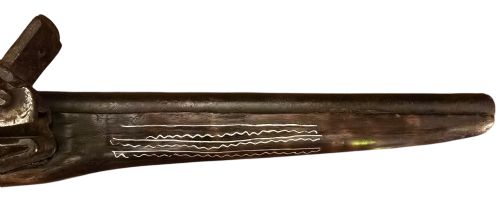 OTTOMAN EMPIRE AFGHAN SNAPHAUNCE FLINTLOCK LONG PISTOL WITH GROOVED FRIZZEN AND BALL TRIGGER SILVER INLAY - ADDITIONAL PHOTO 3