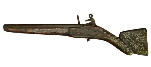 OTTOMAN EMPIRE AFGHAN SNAPHAUNCE FLINTLOCK LONG PISTOL WITH GROOVED FRIZZEN AND BALL TRIGGER SILVER INLAY - ADDITIONAL PHOTO 5