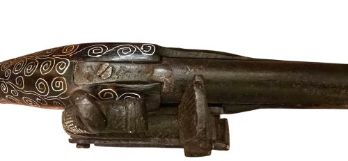 OTTOMAN EMPIRE AFGHAN SNAPHAUNCE FLINTLOCK LONG PISTOL WITH GROOVED FRIZZEN AND BALL TRIGGER SILVER INLAY - ADDITIONAL PHOTO 11