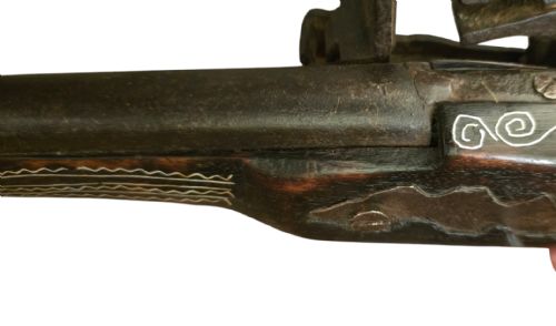 OTTOMAN EMPIRE AFGHAN SNAPHAUNCE FLINTLOCK LONG PISTOL WITH GROOVED FRIZZEN AND BALL TRIGGER SILVER INLAY - ADDITIONAL PHOTO 14