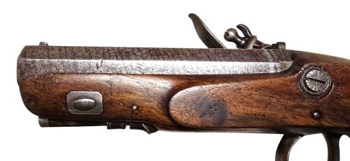 A GEORGIAN BRITISH FLINTLOCK POCKET PISTOL WITH A SHORT OCTAGONAL BARREL SILVER BAND CARTOUCHE NOT HALLMARKED BY SUTHERLAND OF LONDON - ADDITIONAL PHOTO 5