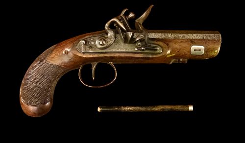 A GEORGIAN BRITISH FLINTLOCK POCKET PISTOL WITH A SHORT OCTAGONAL BARREL SILVER BAND CARTOUCHE NOT HALLMARKED BY SUTHERLAND OF LONDON - ADDITIONAL PHOTO 14