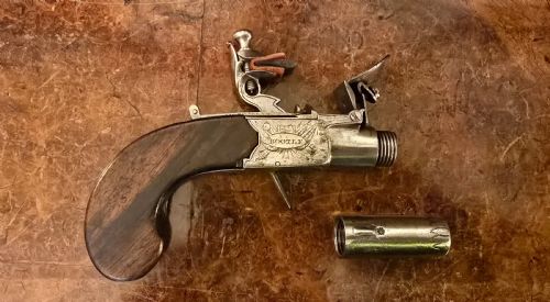 A FINE18TH CENTURY FLINTLOCK TURN OFF BOXLOCK POCKET PISTOL 40 BORE BY J ROBINSON BOOTLE LIVERPOOL BIRMINGHAM PROOF MARKS - ADDITIONAL PHOTO 26