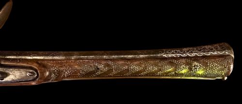 OTTOMAN EMPIRE AFGHAN FLINTLOCK LONG PISTOL WITH STRONGLY SWAMPED BARREL HAVING SILVER INLAY18TH CENTURY - ADDITIONAL PHOTO 4