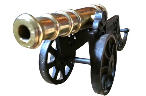 FINELY RENDERED ENGLISH VICTORIAN BRASS ORNAMENTAL CANNON ON CAST IRON CARRIAGE - ADDITIONAL PHOTO 3