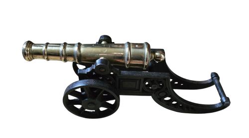 FINELY RENDERED ENGLISH VICTORIAN BRASS ORNAMENTAL CANNON ON CAST IRON CARRIAGE - ADDITIONAL PHOTO 5