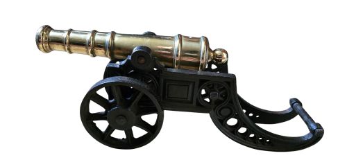 FINELY RENDERED ENGLISH VICTORIAN BRASS ORNAMENTAL CANNON ON CAST IRON CARRIAGE - ADDITIONAL PHOTO 7
