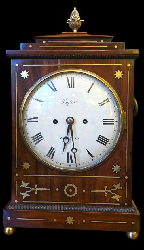 GEORGIAN MAHOGANY CHAMFER TOP BRACKET CLOCK BY TAYLOR OF LONDON - ADDITIONAL PHOTO 14