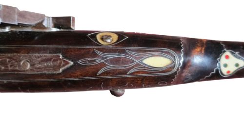 A FINE MOROCCAN SNAPHANCE JEZAIL MUSKET WITH SILVER INLAY DECORATION CIRCA 1889 - ADDITIONAL PHOTO 2